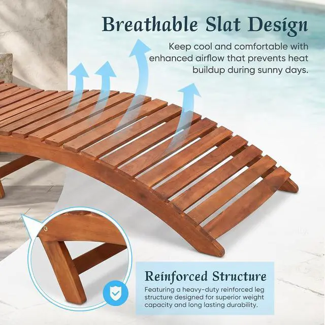 Alt view image 7 of 7 - Lounge Chairs for Outside Folding Acacia Wood Chaise Lounge with Side Handle Sun Lounger for Poolside, Lawn, Backyard (1 Piece)