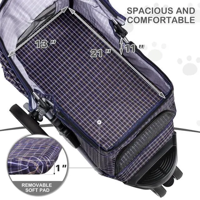 Alt view image 4 of 7 - 3 Wheels Pet Dog Cat Stroller for Small Medium Dogs Cats, Lightweight Foldable Jogger Stroller w/Storage Basket and Cup Holder, Plaid