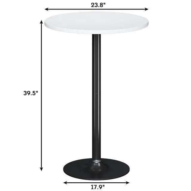 Alt view image 3 of 7 - Round Bistro Pub Table Modern Style Metal Base MDF Top Cocktail Bar Table Counter Bar Height for Pub, Dining Room, Party (1, White-Black)