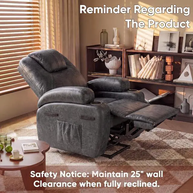 Alt view image 7 of 7 - Electric Power Lift Recliner Chair with Massage for Elderly Corduroy Fabric Recliner Single Sofa with Cup Holders, Side Pockets and Remote Control for Living Room Bedroom (Leathaire, Dark Gray)
