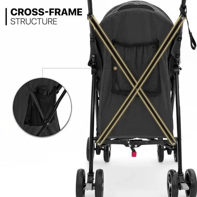 Alt view image 5 of 7 - 4 Wheels Pet Stroller, Easy-Fold Puppy Cage Jogger Stroller with Sun Cover, Pad and Rear Storage Bag, Breathable and Visible Mesh for Small/Medium Pets up to 22 lbs, Black