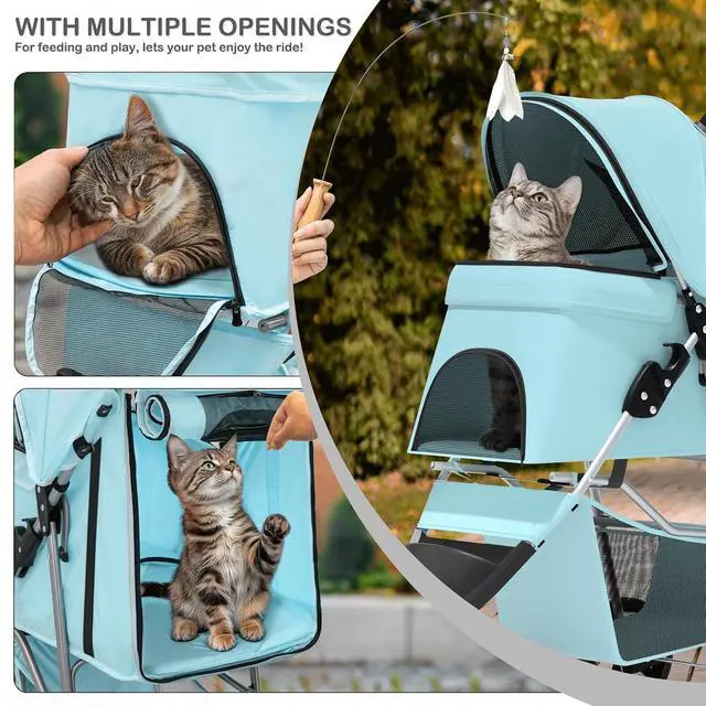 Alt view image 7 of 7 - 3 Wheels Pet Dog Cat Stroller for Small Medium Dogs Cats, Lightweight Foldable Jogger Stroller w/Storage Basket and Cup Holder, Mint Green