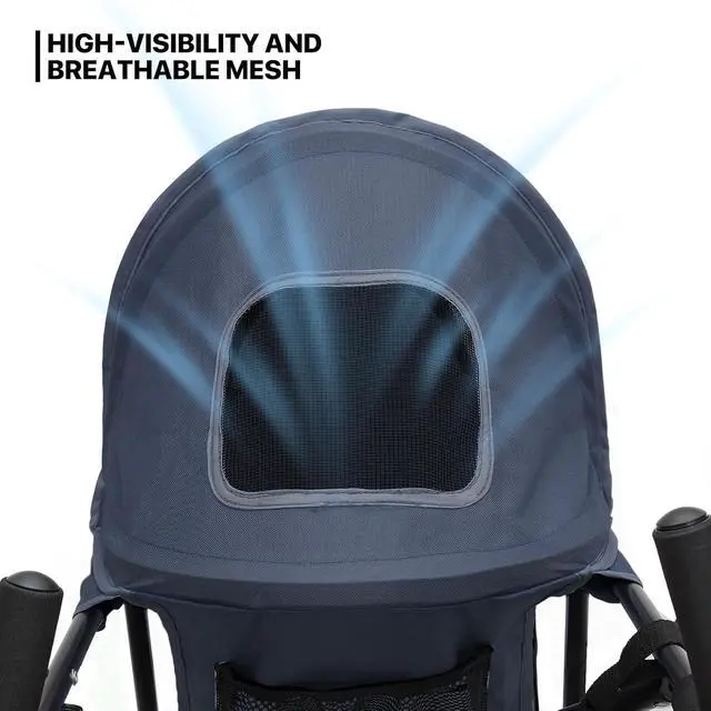 Alt view image 7 of 7 - 4 Wheels Pet Stroller, Easy-Fold Puppy Cage Jogger Stroller with Sun Cover, Pad and Rear Storage Bag, Breathable and Visible Mesh for Small/Medium Pets up to 22 lbs, Navy Blue
