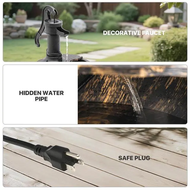 Alt view image 3 of 7 - Outdoor Water Fountains, 27" Tall 2-Tier Barrel and Pump Waterfall Fountain and Pump for Outdoor Patio Garden Backyard Decking, 11 L Water Capacity, Bronze