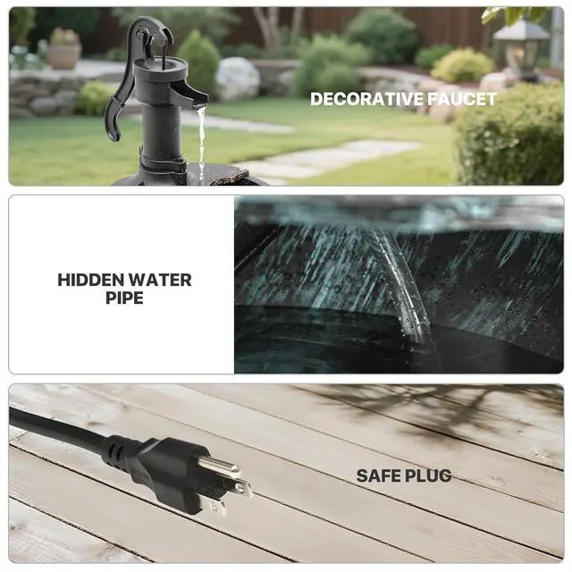 Alt view image 4 of 7 - Outdoor Water Fountains, 27" Tall 2-Tier Barrel and Pump Waterfall Fountain and Pump for Outdoor Patio Garden Backyard Deck, 11L Water Capacity, Green