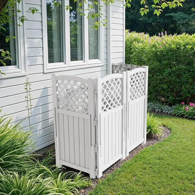 Alt view image 4 of 7 - Outdoor Privacy Fence Screen Lattice Mesh Outside Screen Enclosure Balcony Panels Wall Air Conditioner Fence Trash Can Pool Equipment Enclosure for Yard Patio Backyard, Off-White