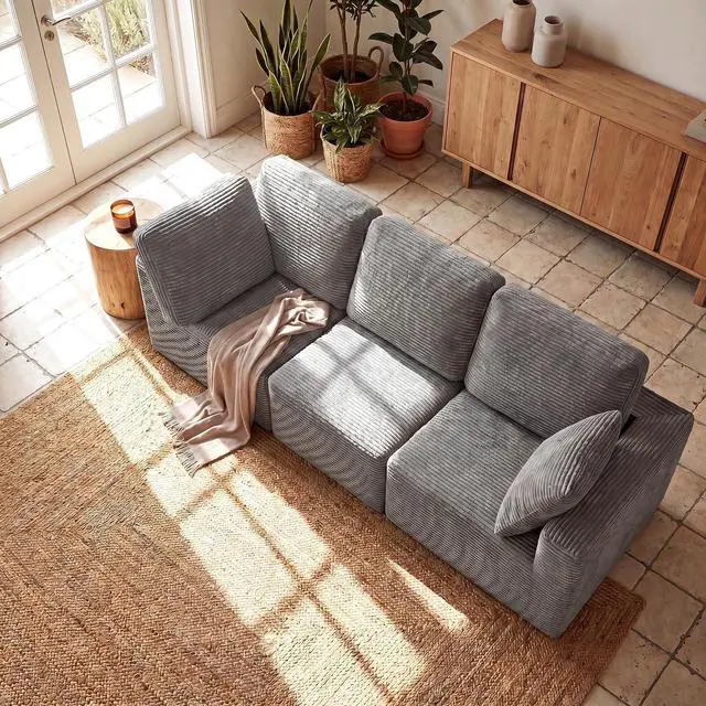 Main image of Sectional Couches for Living Room, Modern Boneless Couch with Deep Seat, Large and Small Throw Pillow, No Assembly Required (Dark Grey, Three-Seater Sofa)