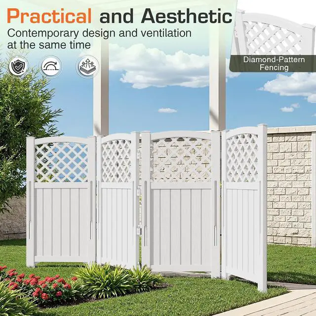 Alt view image 5 of 7 - Outdoor Privacy Fence Screen Lattice Mesh Outside Screen Enclosure Balcony Panels Wall Air Conditioner Fence Trash Can Pool Equipment Enclosure for Yard Patio Backyard, Off-White