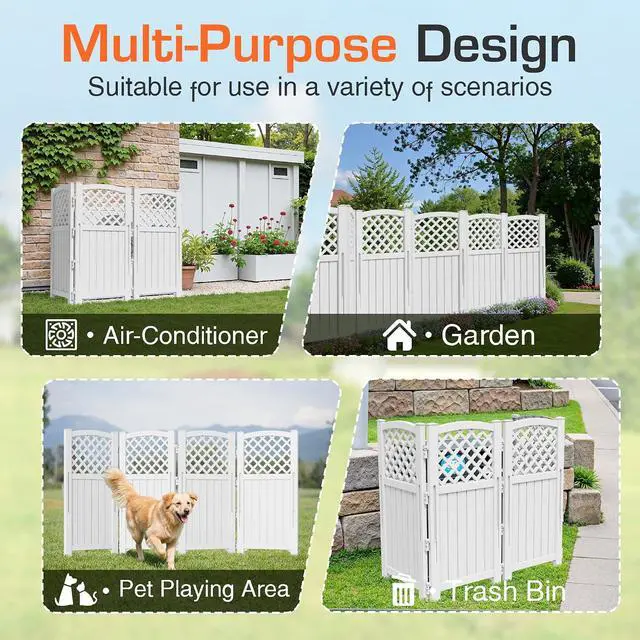 Alt view image 6 of 7 - Outdoor Privacy Fence Screen Lattice Mesh Outside Screen Enclosure Balcony Panels Wall Air Conditioner Fence Trash Can Pool Equipment Enclosure for Yard Patio Backyard, Off-White