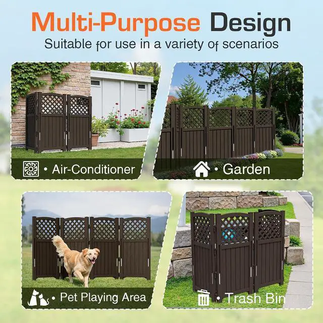 Alt view image 4 of 7 - Outdoor Privacy Fence Screen Lattice Mesh Outside Screen Enclosure Balcony Panels Wall Air Conditioner Fence Trash Can Pool Equipment Enclosure for Yard Patio Backyard, Brown