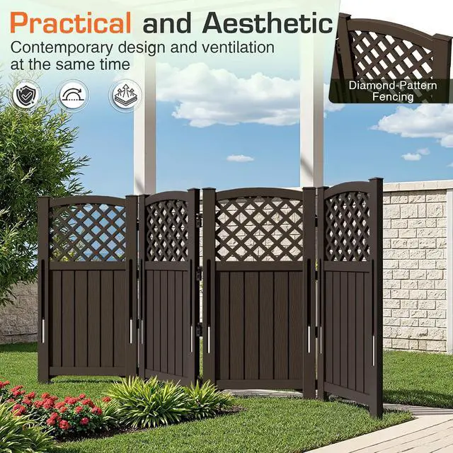 Alt view image 5 of 7 - Outdoor Privacy Fence Screen Lattice Mesh Outside Screen Enclosure Balcony Panels Wall Air Conditioner Fence Trash Can Pool Equipment Enclosure for Yard Patio Backyard, Brown