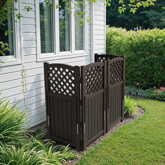 Alt view image 6 of 7 - Outdoor Privacy Fence Screen Lattice Mesh Outside Screen Enclosure Balcony Panels Wall Air Conditioner Fence Trash Can Pool Equipment Enclosure for Yard Patio Backyard, Brown
