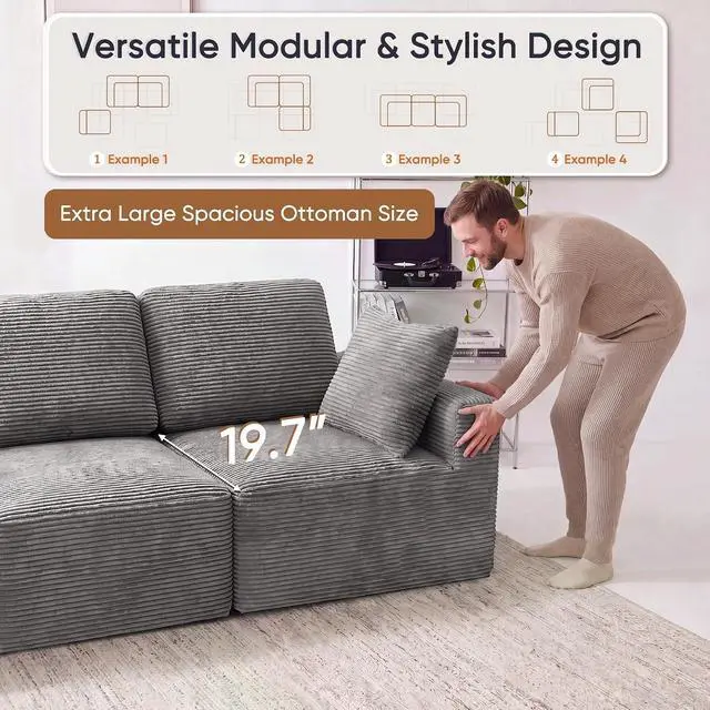 Alt view image 3 of 7 - Sectional Couches for Living Room, Modern Boneless Couch with Deep Seat, Large and Small Throw Pillow, No Assembly Required (Dark Grey, Three-Seater Sofa)