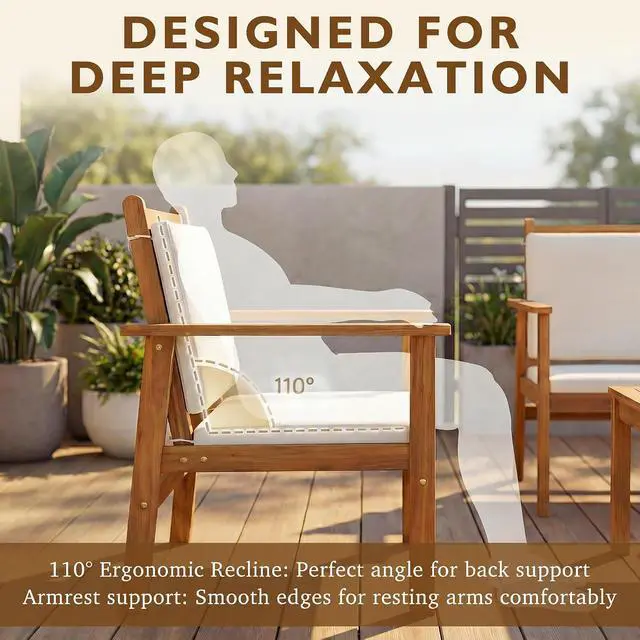 Alt view image 3 of 7 - Patio Furniture 4 Piece Acacia Wood Outdoor Conversation Sofa Set with Table & Cushions Porch Chairs for Garden, Deck, Backyard, Natural