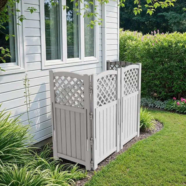 Alt view image 4 of 7 - Outdoor Privacy Fence Screen Lattice Mesh Outside Screen Enclosure Balcony Panels Wall Air Conditioner Fence Trash Can Pool Equipment Enclosure for Yard Patio Backyard, Light Gray