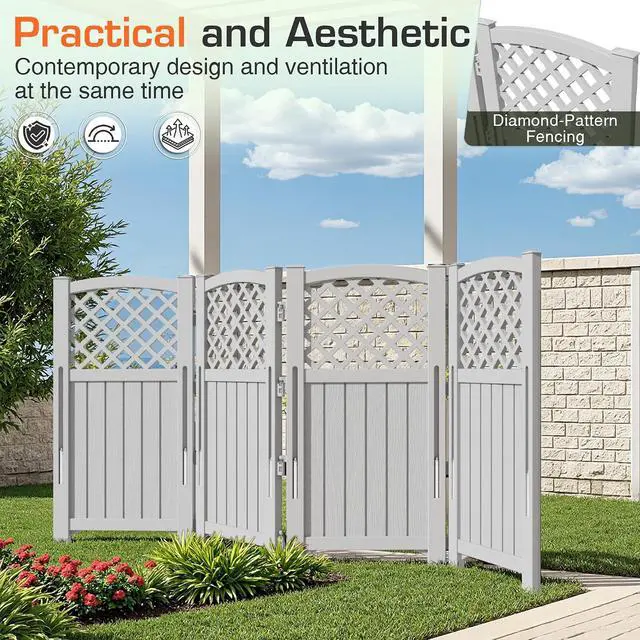 Alt view image 5 of 7 - Outdoor Privacy Fence Screen Lattice Mesh Outside Screen Enclosure Balcony Panels Wall Air Conditioner Fence Trash Can Pool Equipment Enclosure for Yard Patio Backyard, Light Gray