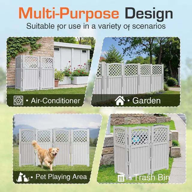 Alt view image 6 of 7 - Outdoor Privacy Fence Screen Lattice Mesh Outside Screen Enclosure Balcony Panels Wall Air Conditioner Fence Trash Can Pool Equipment Enclosure for Yard Patio Backyard, Light Gray