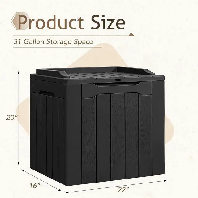 Alt view image 4 of 6 - 2 Pack Deck Box 31 Gallon Waterproof Resin Storage Box with Lid Indoor Outdoor Delivery Box Storage Bin for Patio Cushions (Black)