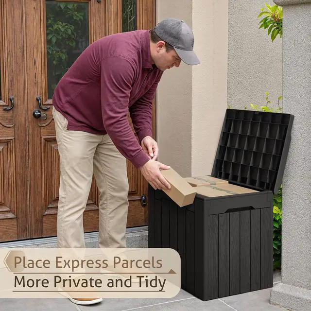 Alt view image 6 of 6 - 2 Pack Deck Box 31 Gallon Waterproof Resin Storage Box with Lid Indoor Outdoor Delivery Box Storage Bin for Patio Cushions (Black)