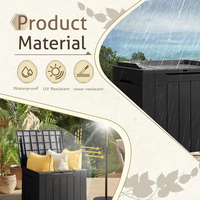 Alt view image 5 of 6 - 2 Pack Deck Box 31 Gallon Waterproof Resin Storage Box with Lid Indoor Outdoor Delivery Box Storage Bin for Patio Cushions (Black)
