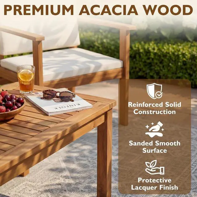 Alt view image 4 of 7 - Patio Furniture 4 Piece Acacia Wood Outdoor Conversation Sofa Set with Table & Cushions Porch Chairs for Garden, Deck, Backyard, Natural