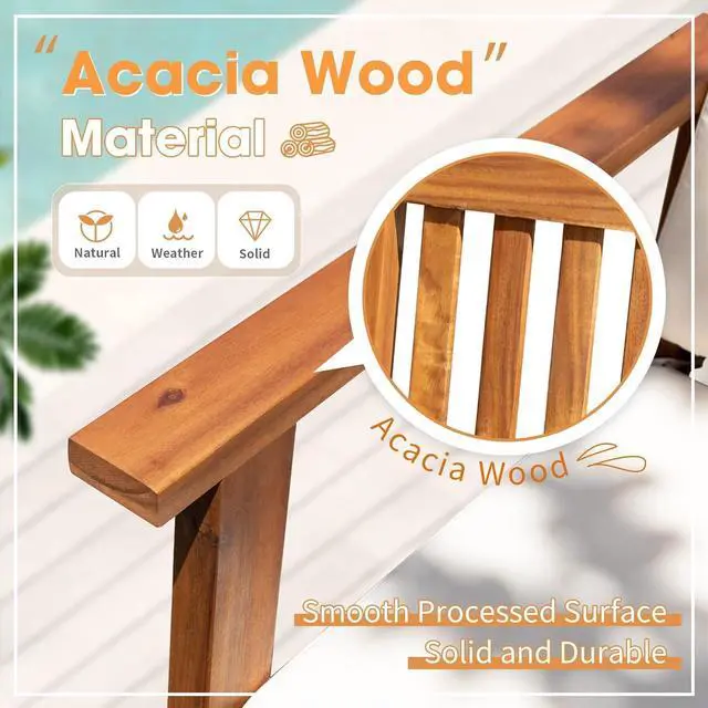 Alt view image 4 of 7 - Patio Set 3 Piece Acacia Wood Outdoor Furniture Conversation Seat with Table & Cushions Porch Chairs for Balcony, Deck, Backyard, Beige
