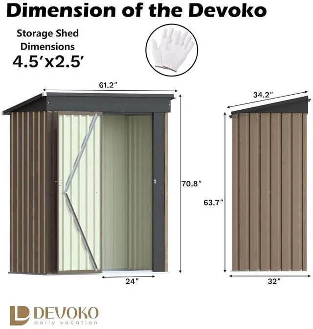 Alt view image 3 of 7 - Outdoor Storage Shed 5 x 3 FT Lockable Metal Garden Shed Steel Anti-Corrosion Storage House with Single Lockable Door for Backyard Outdoor Patio (Brown)