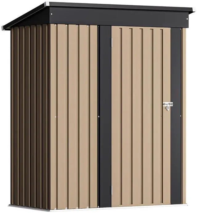 Alt view image 2 of 7 - Outdoor Storage Shed 5 x 3 FT Lockable Metal Garden Shed Steel Anti-Corrosion Storage House with Single Lockable Door for Backyard Outdoor Patio (Brown)