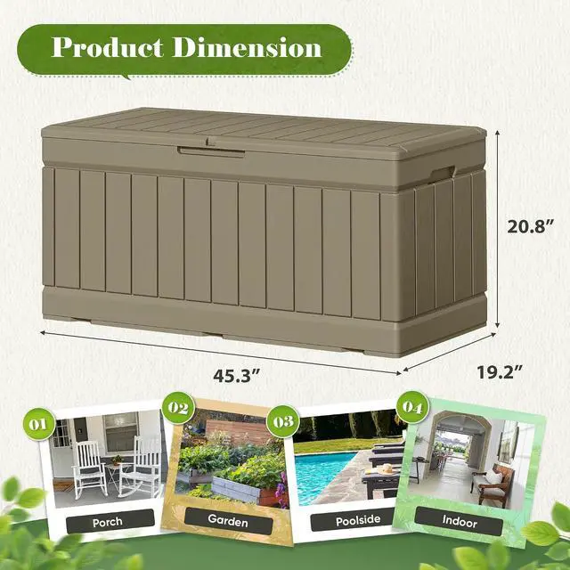 Alt view image 4 of 7 - Outdoor Storage Box 80 Gallon Resin Waterproof Deck Box Delivery Box with Wood Texture Large Storage Bin for Patio Cushions (Light Brown)