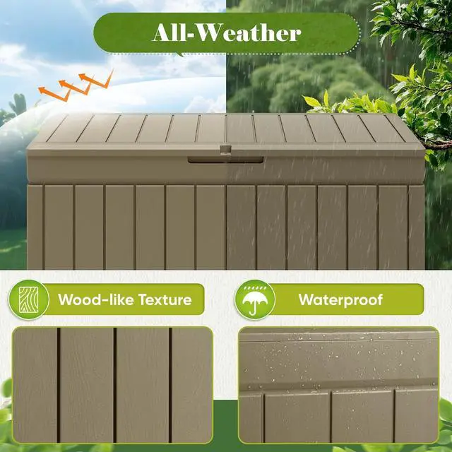 Alt view image 7 of 7 - Outdoor Storage Box 80 Gallon Resin Waterproof Deck Box Delivery Box with Wood Texture Large Storage Bin for Patio Cushions (Light Brown)