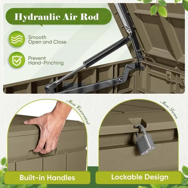Alt view image 6 of 7 - Outdoor Storage Box 80 Gallon Resin Waterproof Deck Box Delivery Box with Wood Texture Large Storage Bin for Patio Cushions (Light Brown)