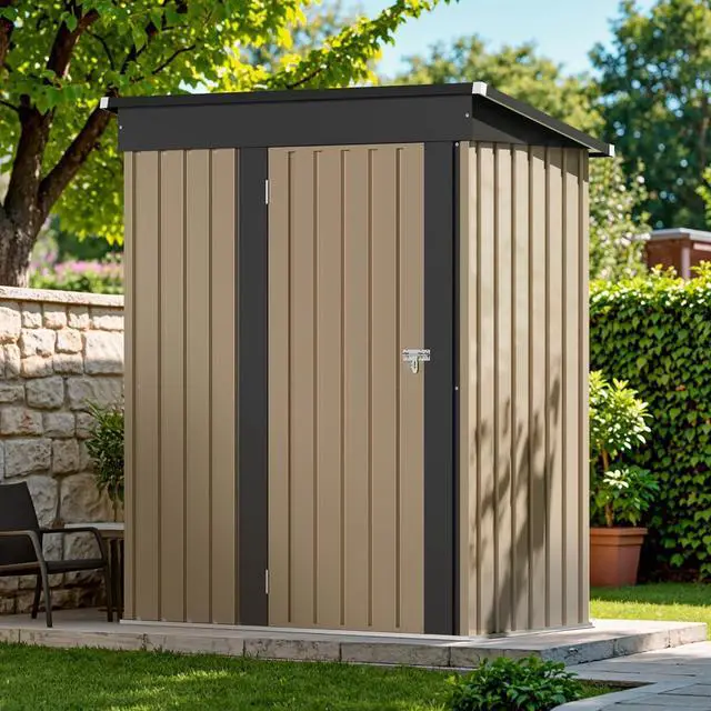 Alt view image 6 of 7 - Outdoor Storage Shed 5 x 3 FT Lockable Metal Garden Shed Steel Anti-Corrosion Storage House with Single Lockable Door for Backyard Outdoor Patio (Brown)