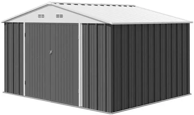 Alt view image 7 of 7 - 10 x 8 FT Outdoor Storage Shed, Metal Garden Sheds & Outdoor Storage Clearance, Large Tool Shed Outdoor with Single Lockable Door for Patio Lawn Backyard (Gray)