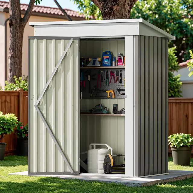 Alt view image 2 of 7 - Outdoor Storage Shed 5 x 3 FT Lockable Metal Garden Shed Steel Anti-Corrosion Storage House with Single Lockable Door for Backyard Outdoor Patio (Gray)