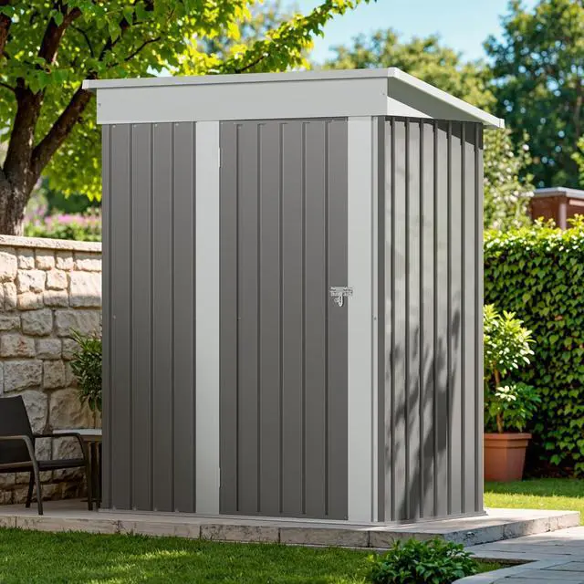 Alt view image 6 of 7 - Outdoor Storage Shed 5 x 3 FT Lockable Metal Garden Shed Steel Anti-Corrosion Storage House with Single Lockable Door for Backyard Outdoor Patio (Gray)