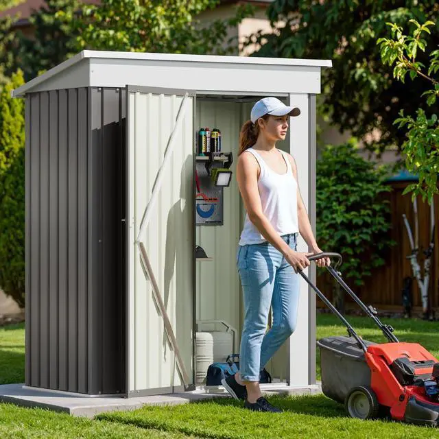 Alt view image 7 of 7 - Outdoor Storage Shed 5 x 3 FT Lockable Metal Garden Shed Steel Anti-Corrosion Storage House with Single Lockable Door for Backyard Outdoor Patio (Gray)
