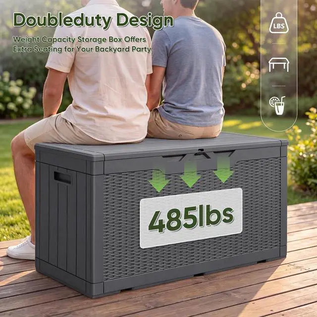 Alt view image 3 of 7 - Outdoor Storage Box 100 Gallon Waterproof Resin Deck Box Delivery Box with Air Rod Indoor Outdoor Lockable Storage Bench for Patio Cushions, Tools, Pool Accessories (Gray)