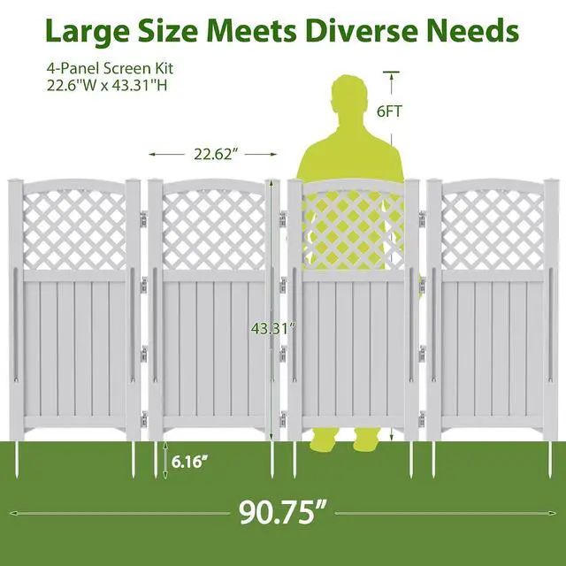 Alt view image 2 of 7 - Outdoor Privacy Fence, 4 Fence Panels Privacy Screen Panels for Outside and Yard, Resin Air Conditioner Lattice Fence for Trash Can (Light Gray)