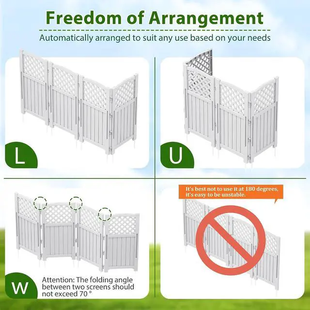 Alt view image 3 of 7 - Outdoor Privacy Fence, 4 Fence Panels Privacy Screen Panels for Outside and Yard, Resin Air Conditioner Lattice Fence for Trash Can (Light Gray)