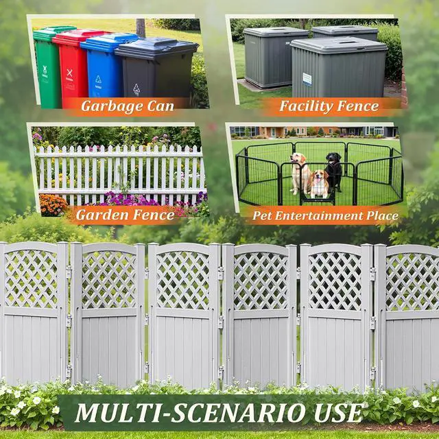 Alt view image 4 of 7 - Outdoor Privacy Fence, 4 Fence Panels Privacy Screen Panels for Outside and Yard, Resin Air Conditioner Lattice Fence for Trash Can (Light Gray)