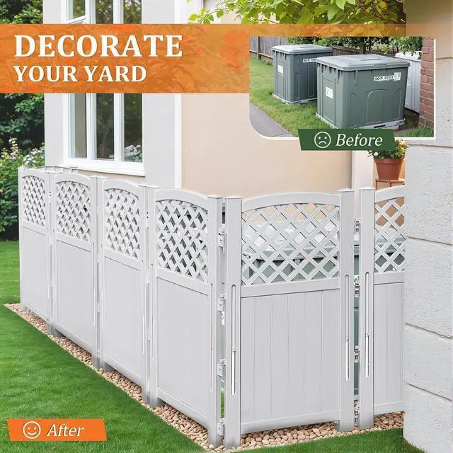 Alt view image 7 of 7 - Outdoor Privacy Fence, 4 Fence Panels Privacy Screen Panels for Outside and Yard, Resin Air Conditioner Lattice Fence for Trash Can (Light Gray)