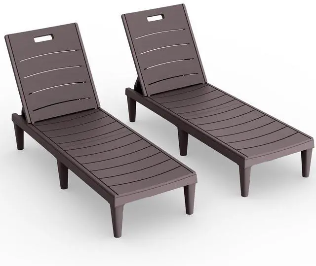 Main image of Outdoor Chaise Lounge Chair Set of 2 with 5-Position Adjustable Back, Waterproof & Lightweight PP Lounge Chairs for Outside Pool Patio (Deep Brown)