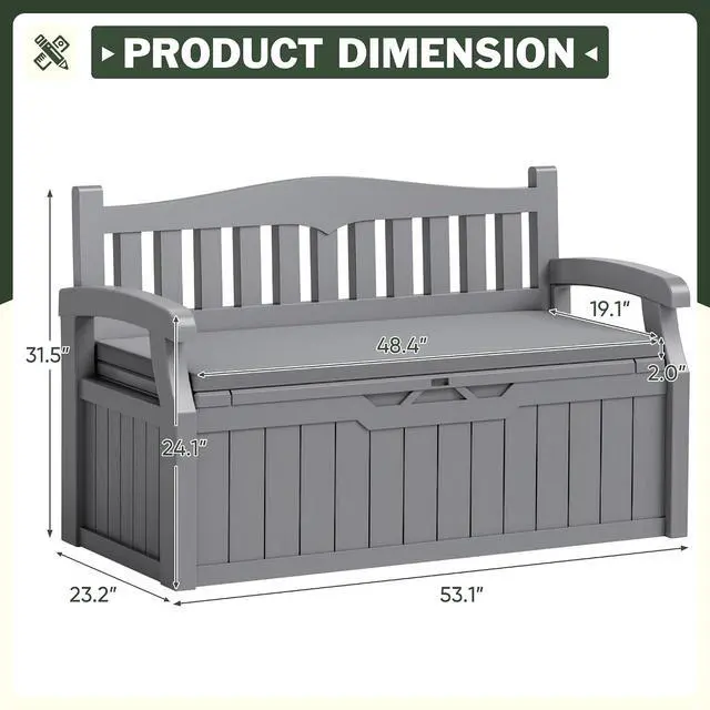 Alt view image 3 of 7 - 80 Gallon Storage Bench with Cushions Outdoor Indoor, Durable All-Weather Seating with Hidden Storage, Lockable Deck Box for Garden, Patio, Poolside (Grey)