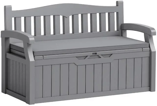 Main image of 80 Gallon Storage Bench with Cushions Outdoor Indoor, Durable All-Weather Seating with Hidden Storage, Lockable Deck Box for Garden, Patio, Poolside (Grey)