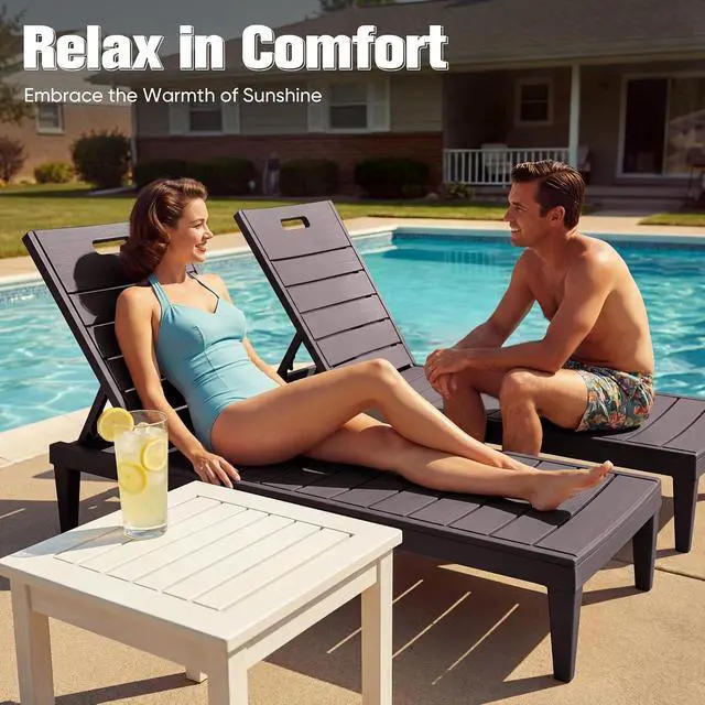 Alt view image 7 of 7 - Outdoor Chaise Lounge Chair Set of 2 with 5-Position Adjustable Back, Waterproof & Lightweight PP Lounge Chairs for Outside Pool Patio (Deep Brown)