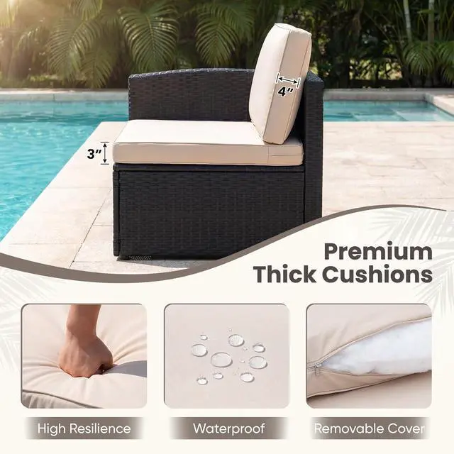 Alt view image 4 of 7 - Patio Sofa,Outdoor Furniture Set 4 Pieces,Wicker Sectional Couch with Glass Desktop and 75.9in Wide Backrest for Backyard, Deck,Porch & Poolside(Black)