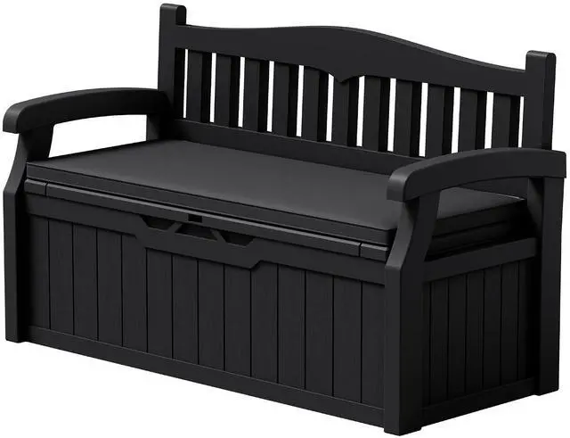 Main image of 80 Gallon Storage Bench with Cushion, Lockable Deck Box for Patio Furniture, Garden Decor and Outdoor Seating for Cushions, Garden Tools and Pool Supplies (Black, 80 Gallon with Cushion)