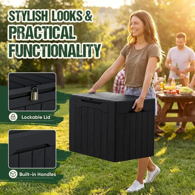 Alt view image 2 of 7 - 29 Gallon Waterproof Outdoor Storage Box Resin Deck Box Lockable and UV Resistant for Patio Furniture, Garden Tools (Black, 29 Gallon)