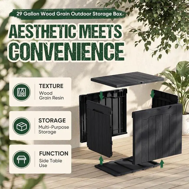 Alt view image 3 of 7 - 29 Gallon Waterproof Outdoor Storage Box Resin Deck Box Lockable and UV Resistant for Patio Furniture, Garden Tools (Black, 29 Gallon)