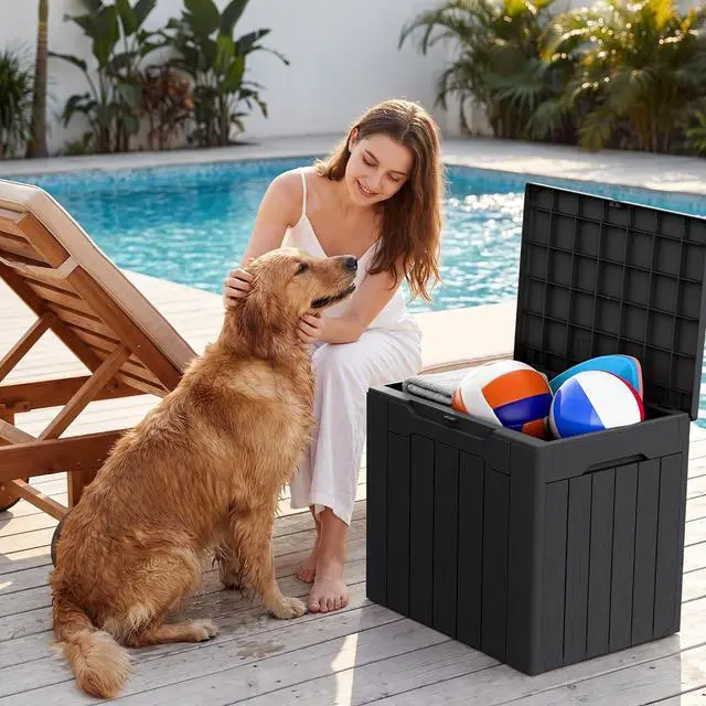 Alt view image 5 of 7 - 29 Gallon Waterproof Outdoor Storage Box Resin Deck Box Lockable and UV Resistant for Patio Furniture, Garden Tools (Black, 29 Gallon)